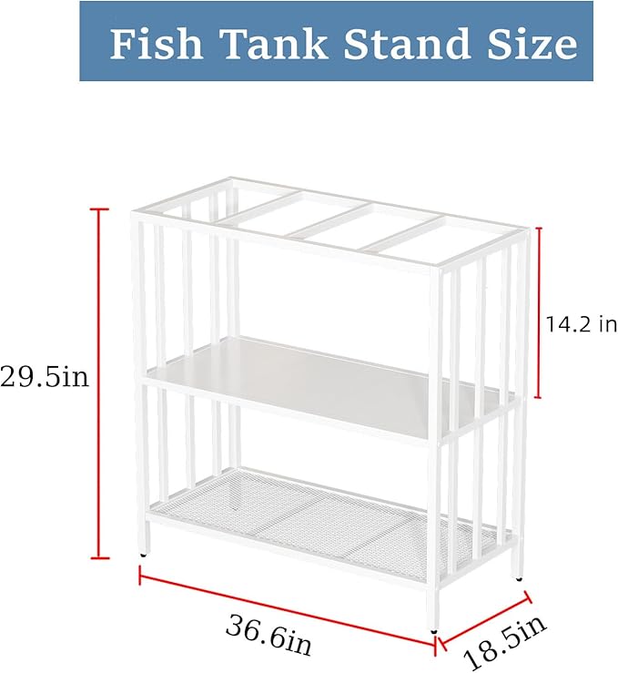 Fish Tank Stand with Metal Shelves, 40 Gallon Aquarium Stand Heavy Duty Turtle Tank Terrariums Tank Breeder Reptile Tank Stand for Home Office, 36.6” x 18.5” x 29.5” (White)