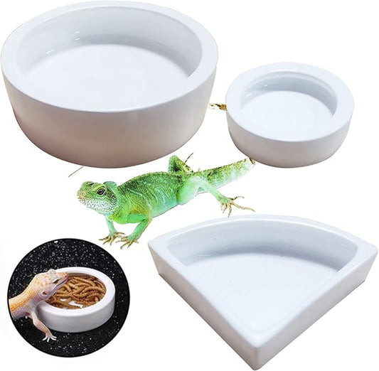 Reptile Food Water Bowl Set Lizard Feeder Ceramics Bowls Worm Live Fodder Container for Bearded Dragon Chameleon Lizard Hermit Crab Gecko Tortoise Spider Pet 3 Pieces