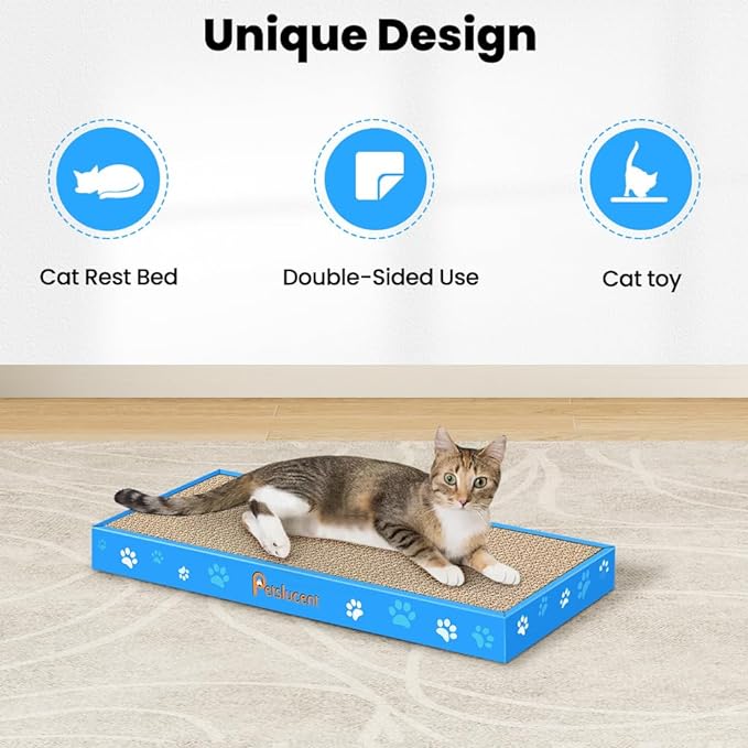 Petslucent Cat Scratching Board, Corrugate Cat Scratcher for Indoor Cats with Box, Cat Scratch Pad with Catnip, Cardboard Cat Scratcher Double-Sided Usability (1PCS)