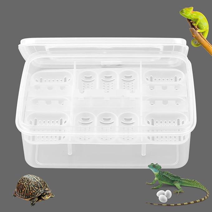 Reptile Egg Incubator Tray: 16 Grids Amphibians Hatchery Box, Reptile Breeding Box, Incubation Box for Hatching Snake, Lizards, Turtle, Gecko Egg Without Thermometer
