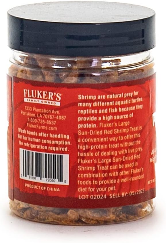 Fluker's All Natural Large Sun-Dried Red Shrimp, High Protein Treats, Aquatic Turtle Food, Great for Aquatic Frogs, Tegus, Monitors, and Tropical Fish, 6 oz