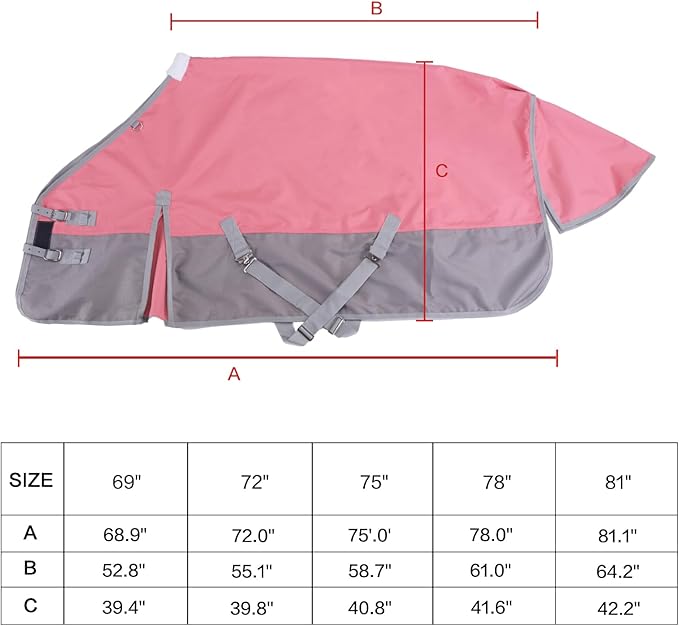 1200 Denier Rip-Stop Turnout Rain Sheet Lightweight Waterproof Breathable Horse Blanket (No Fill) Pinkgrey 78"