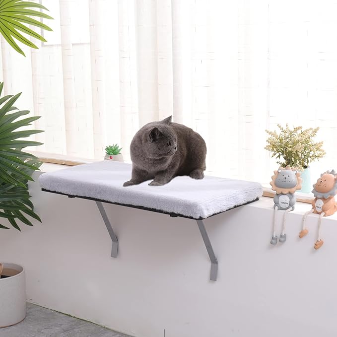 Cat Window Perch, Cat Window Hammock Seat for Indoor Cats, Pet Cat Bed Shelf for Window Sill (Grey)