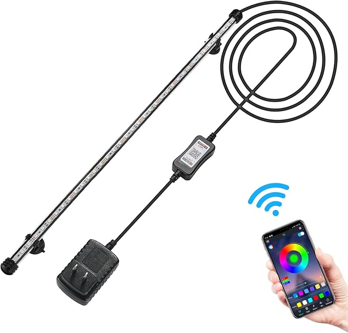 GreenSun Fish Tank Aquarium Light: Submersible Led Lamp - 30 Inch Waterproof Strip Spotlight with APP Control