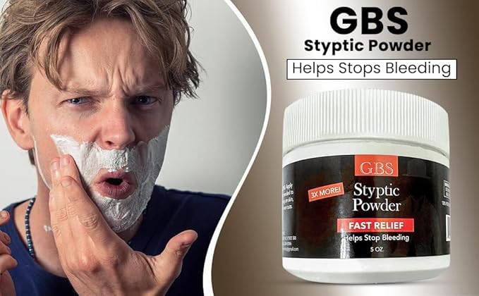 G.B.S Styptic Powder with Sealed Top + Scoop Quick Stop Bleeding, Nick Relief First Aid Useful for Minor Cuts, Nosebleeds, camping Safety Survival Kit (5oz)