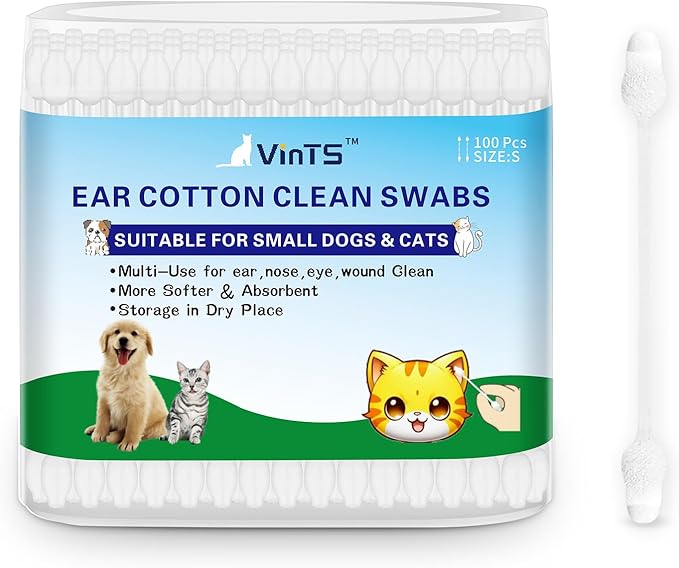 VinTS Cotton Dog Ear Cleaning Swabs, Pet’s Ear Infection Treatment Gourd-Shaped Swabs Prevent Accidental Injuries, Safer Cleaning for Dogs and Cats– Small Size.100% Cotton