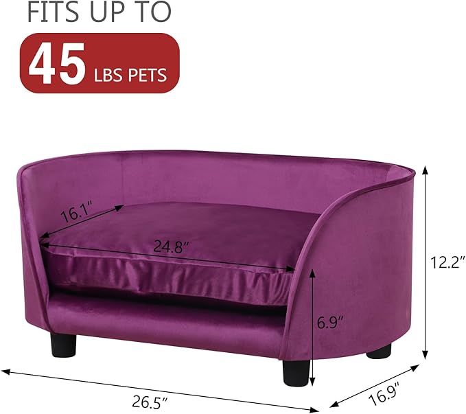 Dog Sofas and Chairs for Small Pet/Cat Sofa Chair with Velvet Fabric/Pet Sofa Bed with Comfortable Washable Cushion/Dog Bed for for Small Dog Rest Using (Purple)