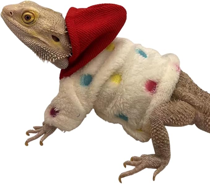 Bearded Dragons Hoodie - Handmade Adjustable Flannel Sweater Reptile Jacket Shirt for Skin Protection Small Animal Costume Apparel for Lizard Bearded Dragon Crested Gecko Chameleon (L, White)