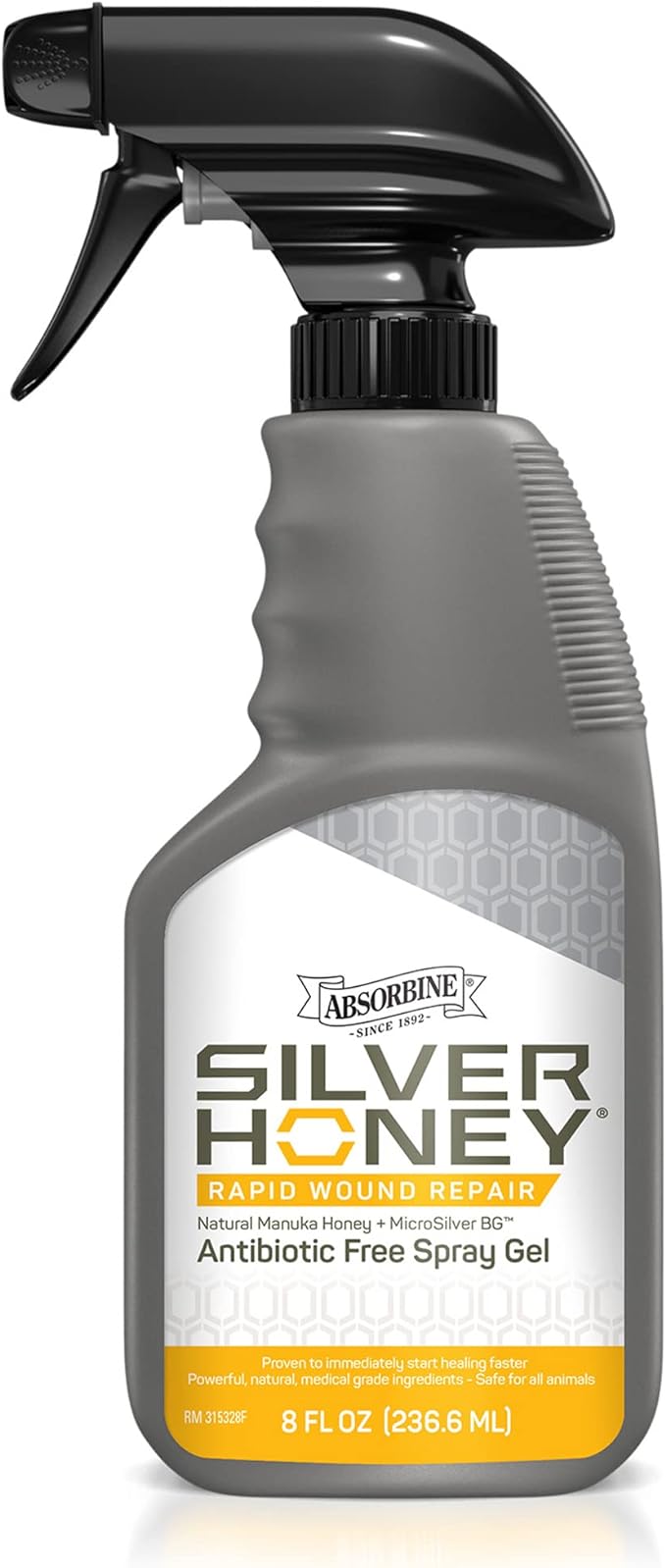 Absorbine Silver Honey Rapid Wound Repair Spray Gel 8oz Bottle, Medical Grade Manuka Honey & MicroSilver BG