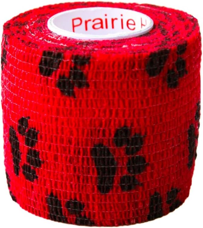 Prairie Horse Supply 2 Inch Vet Wrap Tape Bulk (Green, Pink, Red and Black Paw Prints on Green, Pink, Red) (Pack of 6) Self Adhesive Adherent Adhering Flex Bandage Grip Roll for Dog Cat Pet