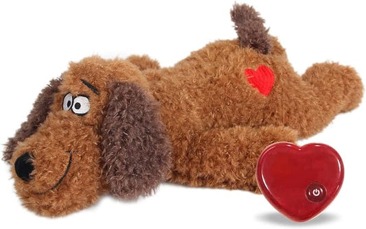 ALL FOR PAWS Dog Stuffed Animals with Heartbeat,Small Dog Toys for Dog Anxiety Relief,Puppy Behavioral Training Aid Toy Dog Stuff (48cm Brown Dog)