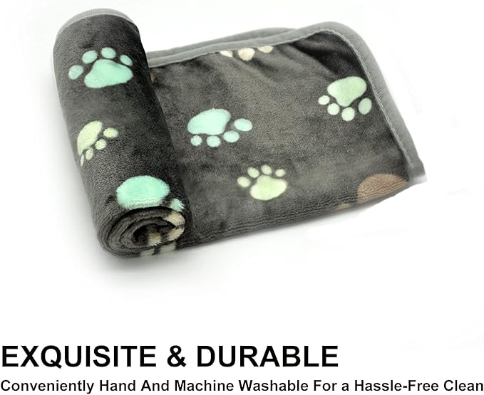 1 Pack 3 Puppy Blankets Super Soft Warm Sleep Mat Grey PAW Print Blanket Fleece Pet Blanket Dog Blankets for Small Dogs Puppy Dogs Fluffy Cats,Small(23"x15")