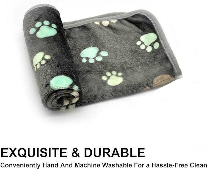 1 Pack 3 Puppy Blankets Super Soft Warm Sleep Mat Grey PAW Print Blanket Fleece Pet Blanket Dog Blankets for Small Dogs Puppy Dogs Fluffy Cats,Medium(29"x20")