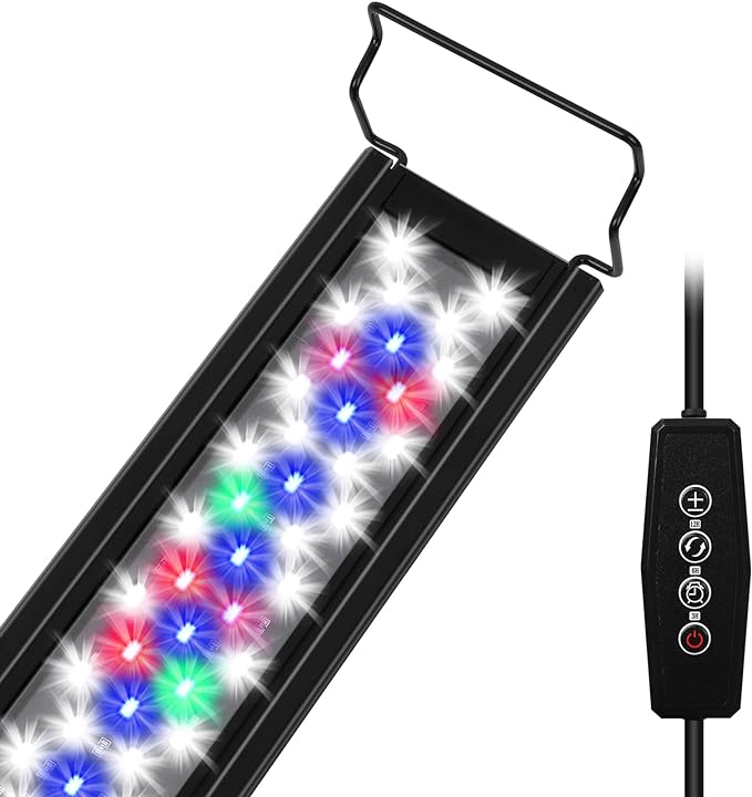 Zingbabu Fish Tank Lights, 40W RGBW Full Spectrum Aquarium Lights with Timer and Color Lights Modes, Adjustable Brightness Fish Lamp and Extendable Bracket for 48-55 Inch Aquarium