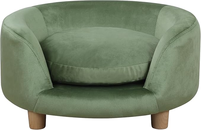 Dog Sofas and Chairs for Small Pet/Dog Sofa Chair with Soft Velvet Fabric / /Wooden Frame Cat Sofa Chair/Dog Sofa Bed with Washable Cushion for Small Dog Rest Using (green)