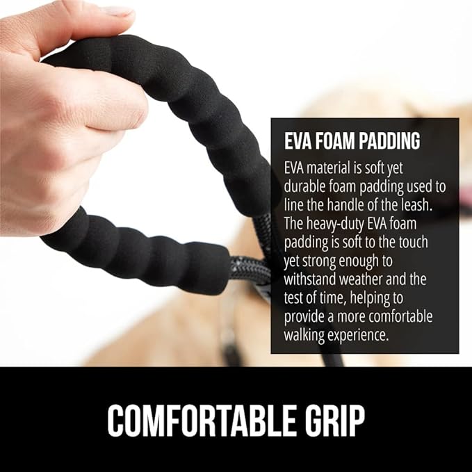 Gorilla Grip Heavy Duty Dog Leash, Soft Handle, Strong Reflective Rope for Night Pet Walking Small Medium Large Animals, Durable Puppy Training Leashes, Rotating Metal Clip, Waste Bag Dispenser, Black