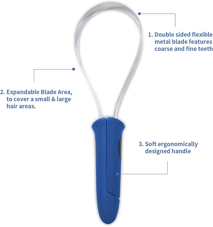 Dual-Sided Shedding Blade with Stainless Steel Blade De-Shedding Tool for All Dog Coat Types- Soft Touch Grip (BLUE)