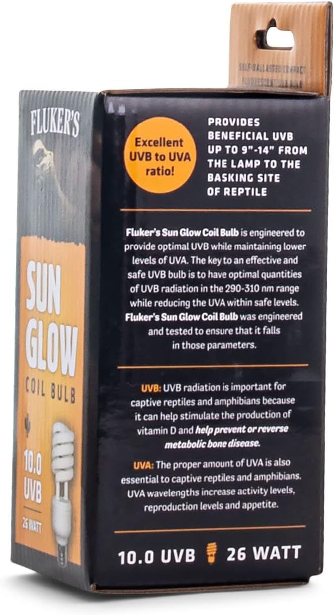 Fluker’s Sun Glow 10.0 UVB Fluorescent Coil Bulb for Desert Reptiles, Reptile Heat Light Stimulates Natural Synthesis of Vitamin D in Captive Reptiles, 26 Watt