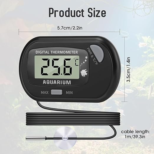 LCD Digital Aquarium Thermometer, Fish Tank Thermometer with Water-Resistant Sensor Probe and Suction Cup for Reptile, Turtle Incubators, Terrarium Water Thermometer (4)