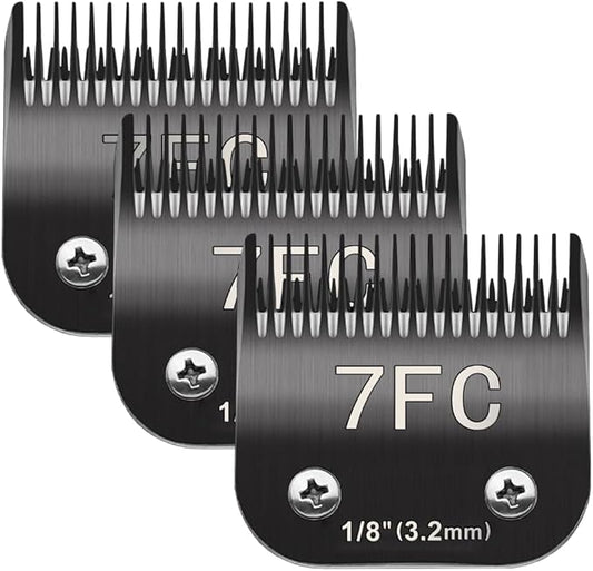 7FC Pet Dog Grooming Detachable Blades, Compatible with Andis Size-7FC Cut Length 1/8"(3.2mm), Most A5,KM Series Clippers,Made of Ceramic Blade (Black/3PCS)