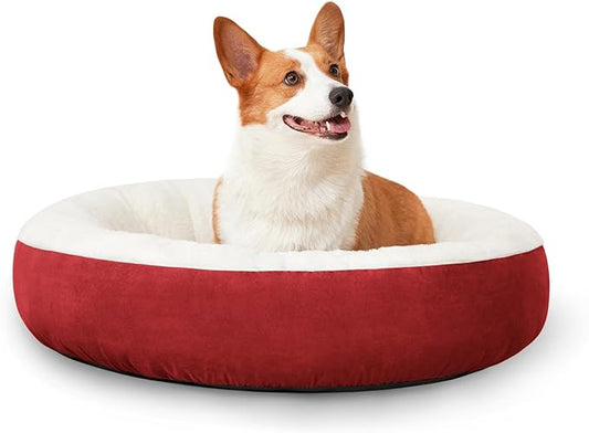 Love's cabin Round Donut Cat and Dog Cushion Bed, 25in Pet Bed for Small or Medium Dogs, Anti-Slip & Water-Resistant Bottom, Soft Durable Fabric Pet Beds, Washable Calming Cat & Dog Bed Red