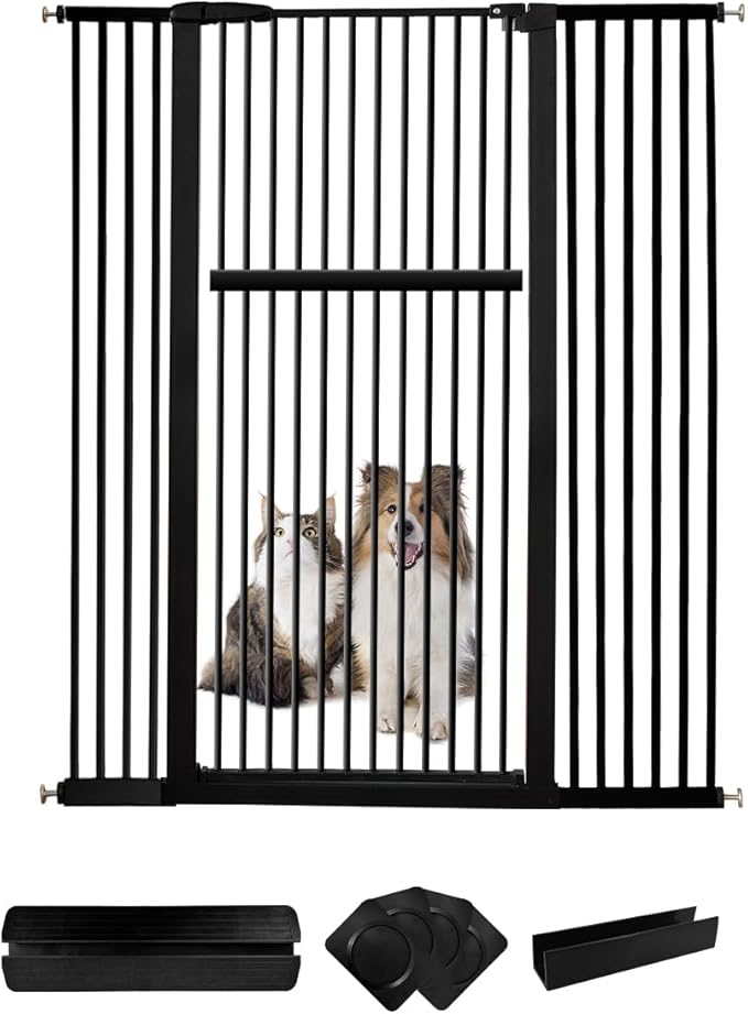 Extra Tall Pet Gate 55.12" High Pressure Mounted 50.79"-55.11 Extra Wide (9 Sizes) 1.37" Gap for Cat Dog Children Stairs Doorway Hallway No Drilling Auto-Close (50.79"-55.11", Black)