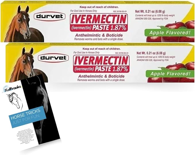 Ivermectin Horse Paste Dewomer, Horse Supplies 6.08g dose 1.87% (2 Pack) includes Free Guide - Just for Fun Horse Tricks