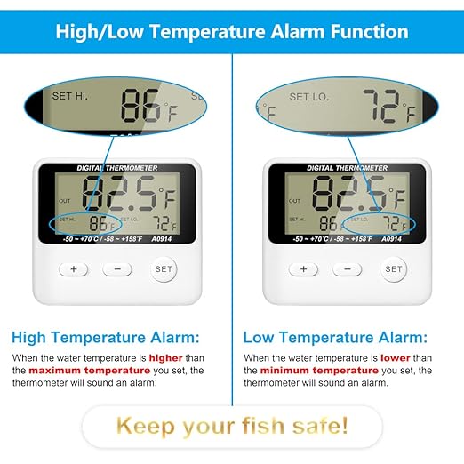 Aquarium Thermometer Digital Fish Tank Thermometer Accurate Water Terrarium Thermometer with High/Low Temperature Alarm