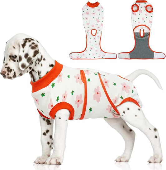 FUAMEY Recovery Suit for Dogs After Surgery,Soft Breathable Dog Bodysuit E-Collar & Cone Alternative Surgical Suit,Male Female Dog Neuter Spay Suits Anti Licking Wounds Onesie Red Flower S