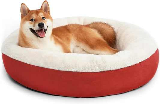 Love's cabin Round Donut Cat and Dog Cushion Bed, 30in Pet Bed for Medium or Large Dogs, Anti-Slip & Water-Resistant Bottom, Soft Durable Fabric Pet beds, Washable Calming Cat & Dog Bed Red