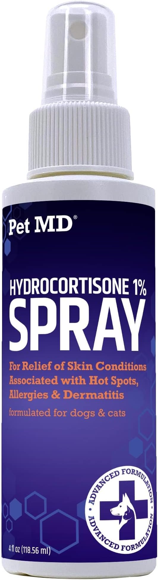 Pet MD Hydrocortisone Spray for Dogs, Cats, Horses - Itch Relief Spray & Hot Spot Treatment for Dogs, Irritated Dry Itchy Skin, Allergies, and Dermatitis - Reduces Topical Inflammation - 4 oz