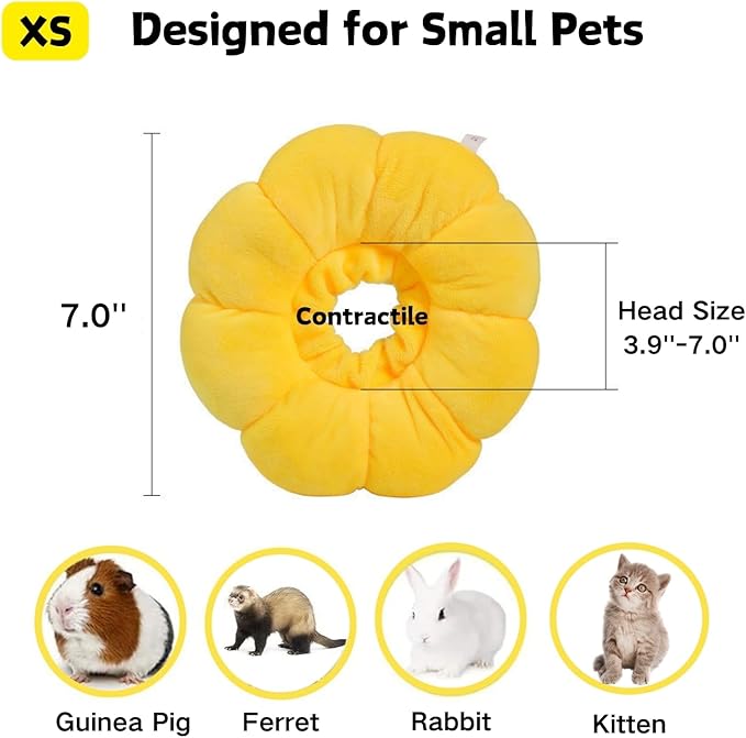 Rabbit Protection Cone Extra Small Soft Elizabethan Collar for Bunny Chinchilla Guinea Pig Small Cat Recovery Collar Kitten E Collar Alternative After Surgery Wound Healing Donut Collar (Yellow, XS)