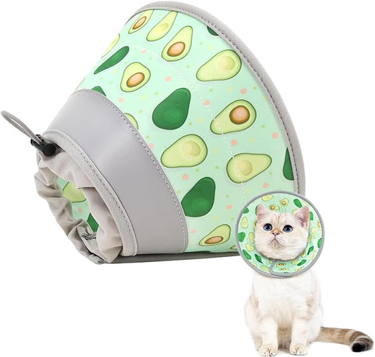 Cat Cone, Adjustable Cat Cone Collar Soft to Stop Licking, Foldable Cute Cat Cone Alternative, Water Resistant Neck Cone for Cats, Lightweight Cat Recovery E Collar for Cat Kitten（Green, M-01