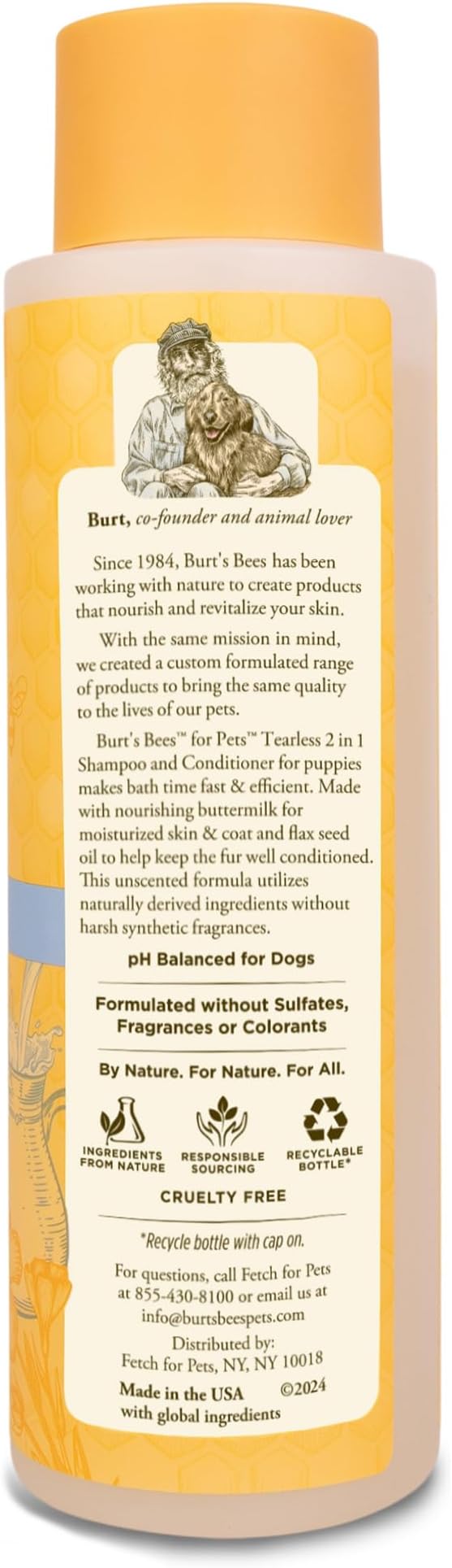 Burt's Bees for Pets Puppies Naturally Derived Tearless 2 in 1 Shampoo and Conditioner - Made with Buttermilk and Linseed Oil - Best Tearless Puppy Shampoo for Gentle Skin, 16 Oz - 2 Pack