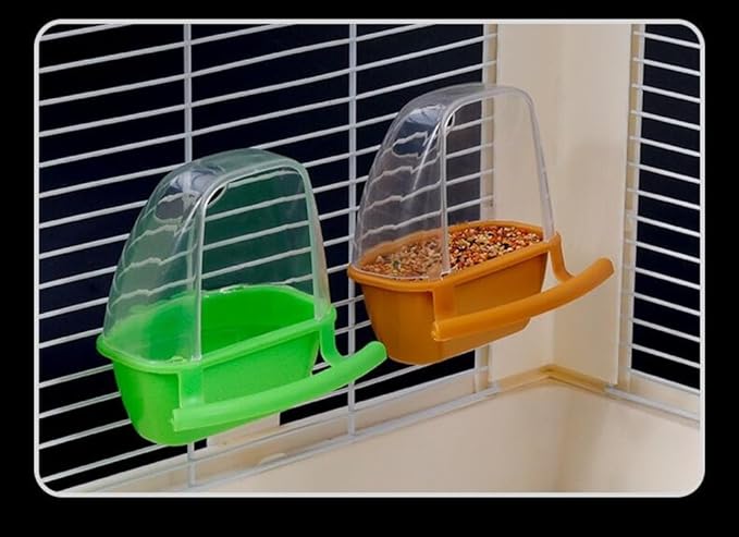 Bird Feeder Bird Cage Food Water Feeder Hanging Plastic Foods Feeding Box Parrot Cage Foods Container Cage Accessories (Green)