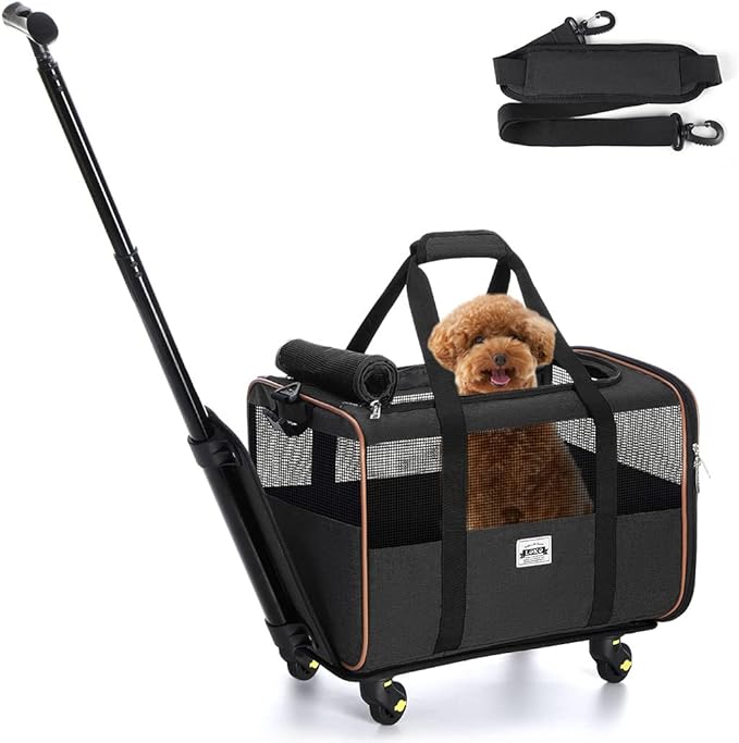 Lekesky Dog Carrier with Wheels Airline Approved for Underseat Pet Carrier on Wheels Rolling Cat Carrier for Small Dogs and Cats, Black