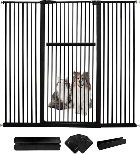 Extra Tall Pet Gate 55.12" High Pressure Mounted 63.39"-67.32" Extra Wide (9 Sizes) 1.37" Gap for Cat Dog Children Stairs Doorway Hallway No Drilling Auto-Close (63.39"-67.32", Black)