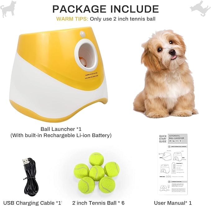 Automatic Dog Ball Launcher,Interactive Dog Tennis Ball Throwing Machine,Interactive Dog Ball Indoor&Outdoor Thrower Distance 10-30ft for Small and Medium Dogs with 6 x 2 inch Balls(Orange)