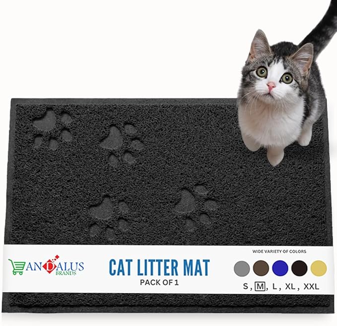 Andalus Medium Cat Litter Mat, Pack of 1 - Waterproof, Non-Slip & Easy to Clean Cat Litter Box Mat for Extra Efficient Pet Litter-Trapping, Black (23.5” X 15.75”)