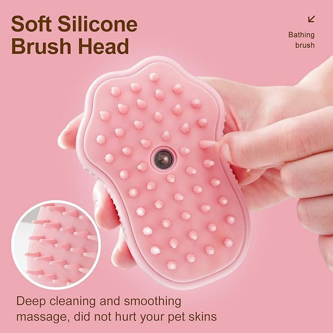 Cat Steam Brush, 3 in 1 Cat Steamy Brush, Silicone Massage Grooming Brush, Pet Hair Cleaning Brush Comb for Cats Dogs(Pink Cat Paw)
