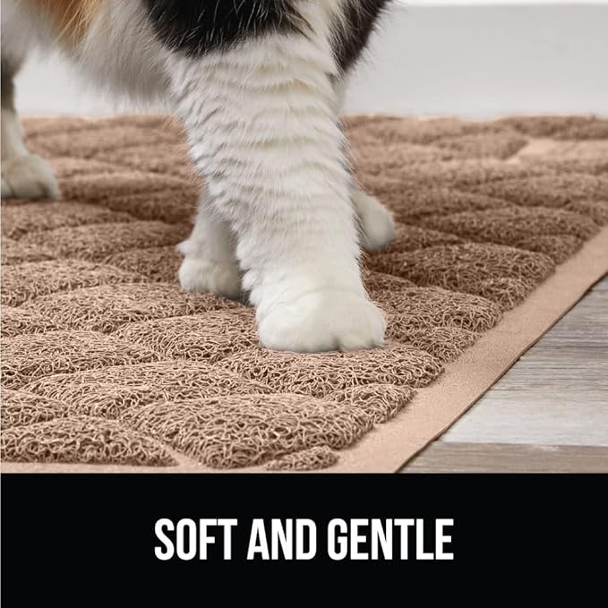 The Original Gorilla Grip Water Resistant Cat Litter Box Trapping Mat 35x23, Easy Clean, Textured Backing, Traps Mess for Cleaner Floors, Less Waste, Stays in Place for Cats, Soft on Paws, Beige