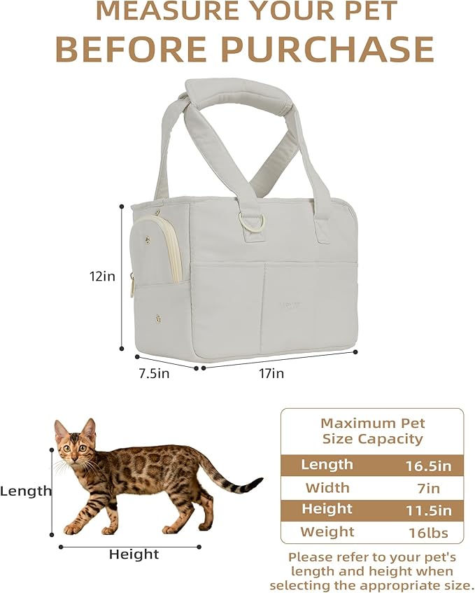 Dog Carrier for Small Dogs Rabbit cat with Large Pockets, Cotton Bag, Dog Carrier Soft Sided, Collapsible Travel Puppy Carrier (Grey, 17" L x 7.5" W x 12" H)