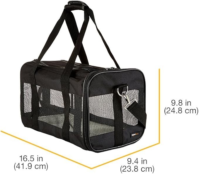 Amazon Basics Soft-Sided Mesh Pet Travel Carrier for Dog, Cat, Medium, 16.5"L x 9.4"W x 9.8"H, Black