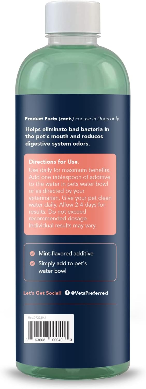 Vets Preferred Oral Care Water Additive for Dogs - Healthy Mouth Dog Breath Freshener Mouthwash - Fights Bad Breath, Removes Plaque and Tartar - Prevents Gum Disease - Mild Mint Flavor