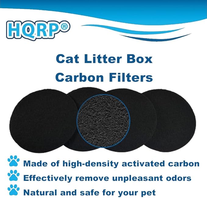 HQRP 4-Pack Cat Litter Box Replacement Carbon Filters Compatible with Petmate Booda Dome Covered Litter Box, Activated Carbon Charcoal Filters