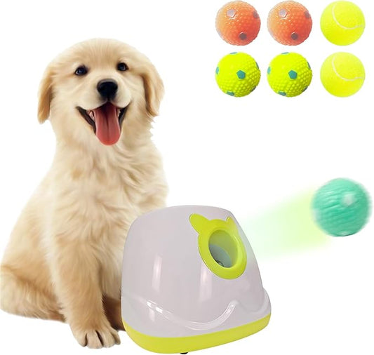 Dog Ball Throwing Machine Automatic Dog Ball Launcher for Small to Medium Sized Dogs, Dog Interactive Toy Pet Ball Thrower with Balls (Yellow)