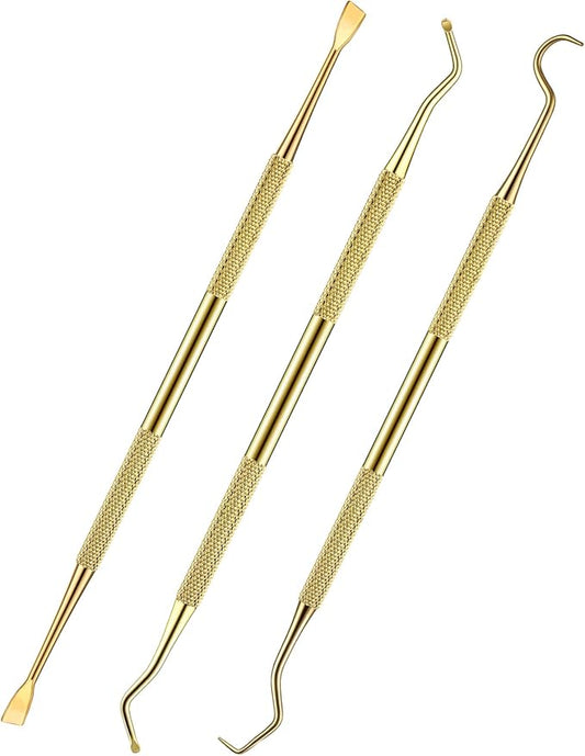 Hotop 3 Pieces Dog Dental Tooth Scaler and Scraper Stainless Double Headed Tarter Remover Scraper Pet Teeth Cleaning Tools for Dog and Cat (Gold)