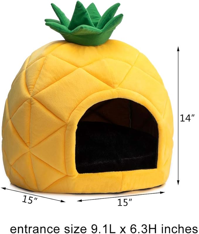 PAPITLULU Pineapple Pet Bed, Warm Cave Nest Sleeping Bed Puppy House for Cats and Small Dogs, Black