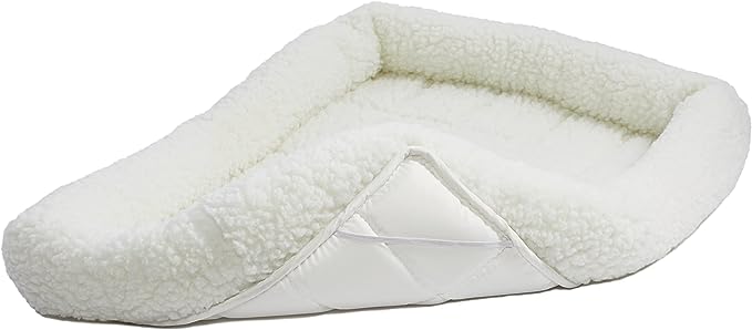 MidWest Homes for Pets Bolster Dog Bed w/ Comfortable Bolster | Ideal for Intermediate Dog Breeds & Fits a 36-Inch Dog Crate | Easy Maintenance Machine Wash & Dry, 36.0"x 23.0"x 2.6", White Fleece