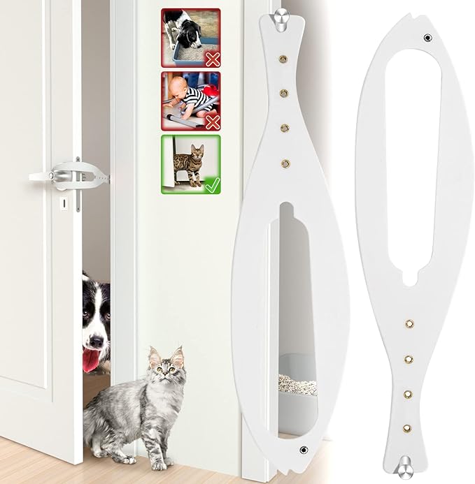 2Pcs Cat Door Holder Latch Larger Cat Door Alternative to Keep Dogs Out of Cat Litter Boxes and Food with 5 Adjustable Sizes Strap 2.5-6" Wide Fast Latch Strap Let's Cats in Easy to Install White